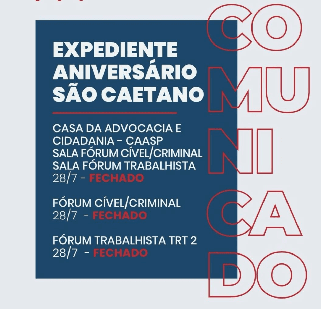 Comunicado: 149 anos de São Caetano do Sul